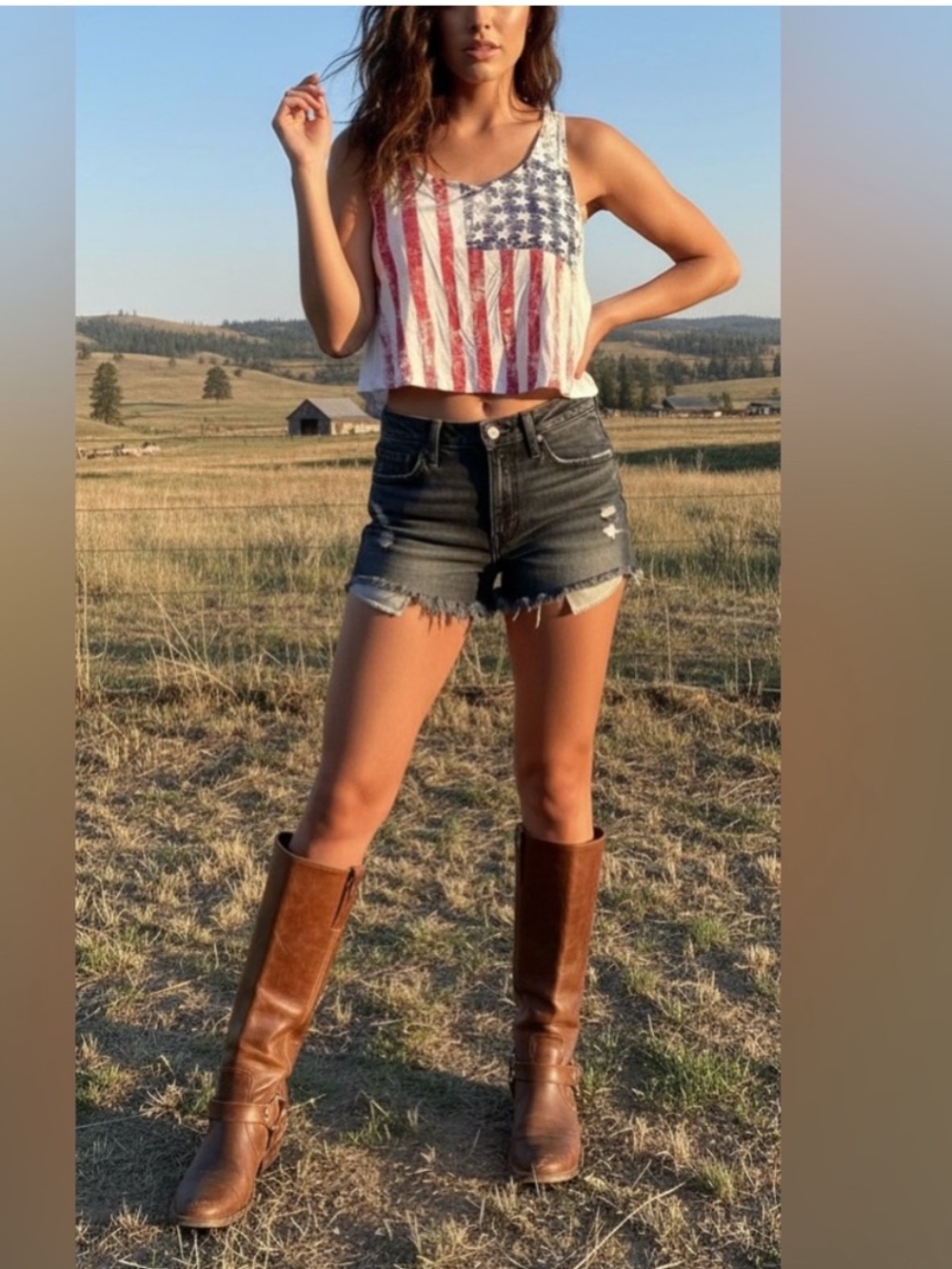 Vintage Distressed American Flag Cropped Tank Top S/M 4th Of July Patriotic